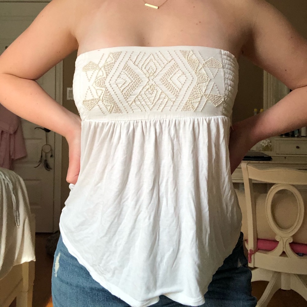 American Eagle Strapless White Tie Shirt